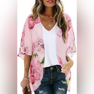 Floral Pink Kimono Cover-Up, 3XL
